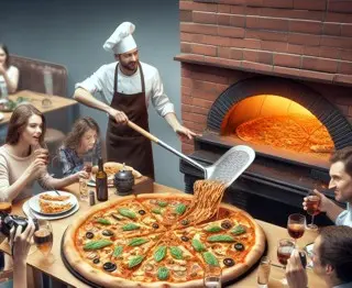 Óriási pizza a kemencéből